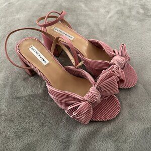 Saks Fifth Avenue Pink Bow Block Heel Ankle Strap Shoes Sandals Women's 8